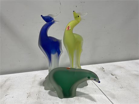 3 MURANO ART GLASS PIECES (LARGEST 17”)