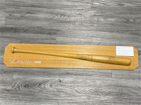 1966 VANCOUVER MOUNTIES BASEBALL BAT SIGNED BY MANY (SEE PHOTOS, 39”X7”)