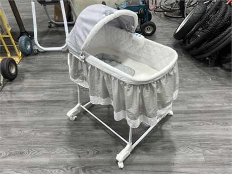ROLLING BABY BASSINET - CLEAN CONDITION (34” long, 30” tall)