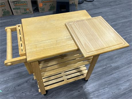 HEAVY PREP CART WITH KNIFE HOLDERS AND PULLOUT CUTTING BOARD