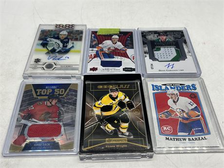6 NHL CARDS - ROOKIES, AUTOS, PATCH CARDS, ETC