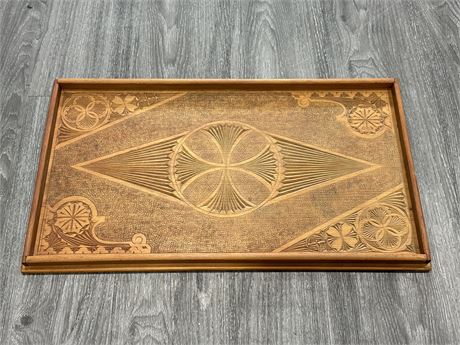 EARLY HAND CARVED WOOD TRAY (24”X13”)