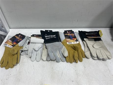 5 NEW PAIRS OF WATSON WORK GLOVES - MOSTLY SMALLER SIZES