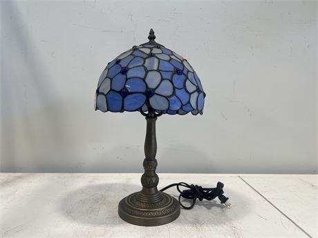 BLUE STAIN GLASS LAMP - 22” TALL