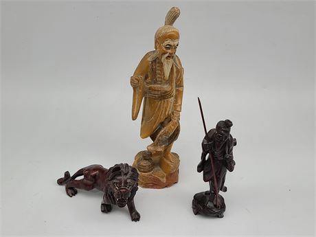 3 CHINESE HAND CARVED CHINESE FIGURE