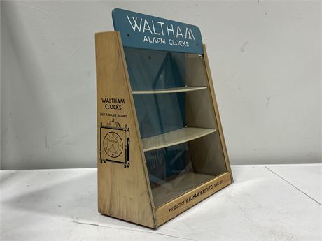 WALTHAM ALARMS CLOCKS DISPLAY CASE (15”x18”)