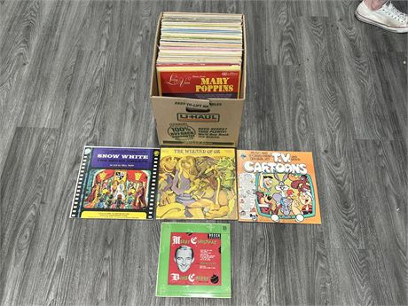 BOX OF VINTAGE KIDS RECORDS - DISNEY & ECT - CONDITION VARIES