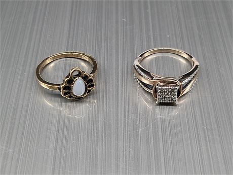 ROSE GOLD SIZE 7 RING WITH CUBIC DIAMONDS + FASHION RING SIZE 6 WITH GEM