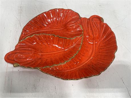 MCM ORANGE DIVIDED DISH WITH GOLD EDGES 16”x12”