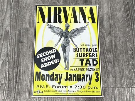NIRVANA WITH BUTTHOLE SURFERS P.N.E FORUM 1994 POSTER (12”X18”)