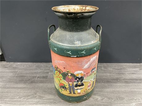GORGEOUS VICTORIA 1959 PAINTED MILK CAN 5GAL (20” tall)
