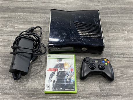 XBOX CONSOLE, CONTROLLER & JUST CAUSE 2 GAME