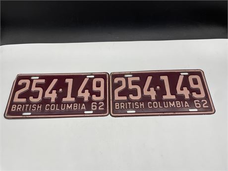 (2) 1962 BRITISH COLUMBIA LICENSE PLATES