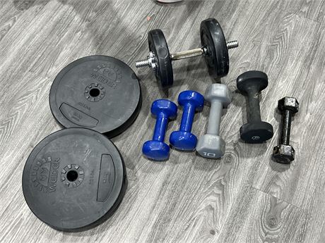LOT OF MISC DUMBELLS / WEIGHTS