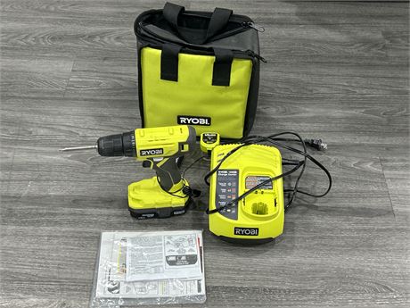 WORKING RYOBI DRILL W/CHARGER AND CARRY CASE