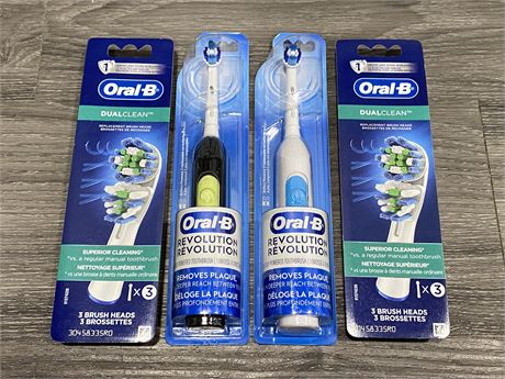 2 NEW ORAL B ELECTRIC TOOTHBRUSHES + 6 EXTRA TOOTHBRUSH HEADS