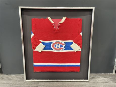 25”x27” VINTAGE MONTREAL CANADIANS SWEATER / JERSEY IN FRAME (SMALL - NO GLASS)
