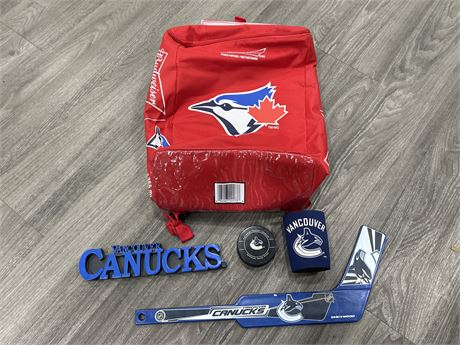 SPORTS COLLECTABLES LOT - COOLER BAG + CANUCKS ITEMS