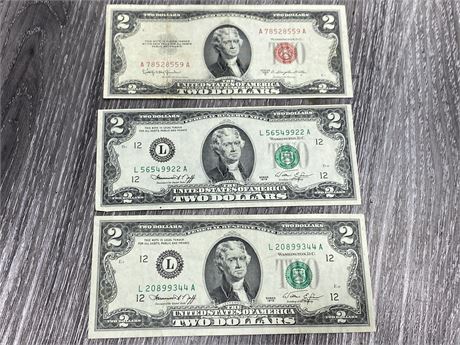 (1) 1953 AMERICAN $2 BILL & (2) 1976 AMERICAN $2 BILLS