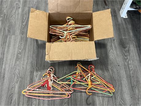 BOX OF HAND KNITTED CLOTHING HANGERS