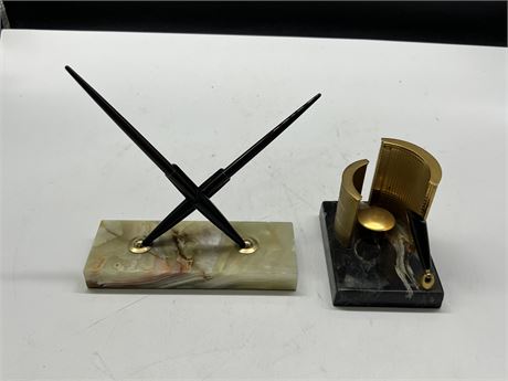 RARE VINTAGE TORONTO CITY HALL PEN STAND (Bronze / marble) & DOUBLE PEN STAND