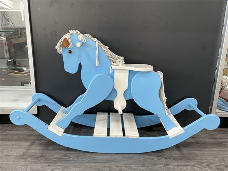 KIDS BLUE & WHITE ROCKING HORSE (2FT TALL)