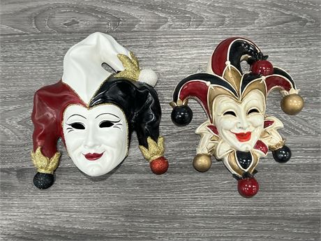2 SMALL VENETIAN WALL MASKS - HAND CRAFTED IN ITALY - 8” LONG