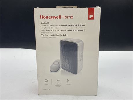 SEALED HONEYWELL HOME SERIES 3 PORTABLE WIRELESS DOORBELL AND PUSH BUTTON