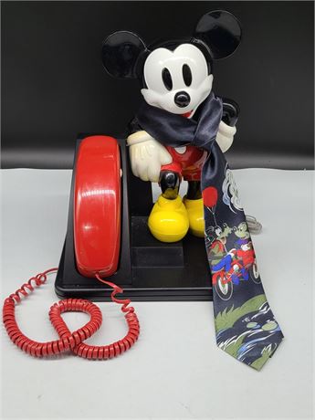 MICKEY MOUSE TELEPHONE WEARING TIE 100% SILK (14"tall)