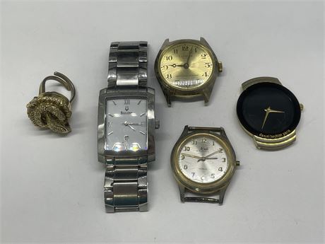 5 VARIOUS WATCHES INCL: SNAKE RING WATCH