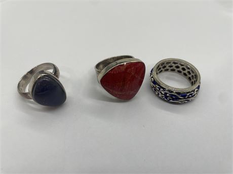 LOT OF 3 RINGS 2 WITH STONES 925 STERLING