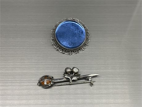 ENGLISH ANTIQUE STERLING SILVER BROOCH AND 925 MEXICAN STEELING SILVER BROOCH