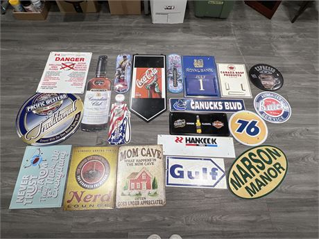LARGE LOT OF ASSORTED SIGNS - MOSTLY REPRODUCTION & SOME METAL
