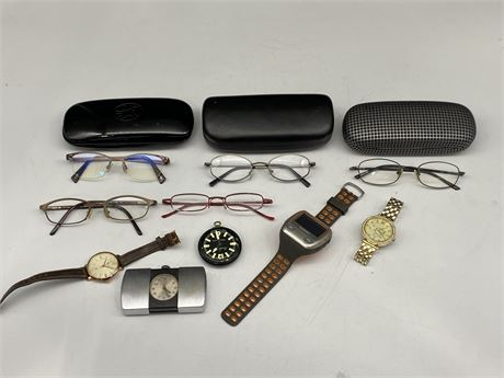 LOT OF MISC WATCHES & GLASSES