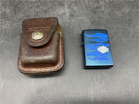 HARLEY DAVIDSON ZIPPO & LEATHER CASE (Both made in USA)