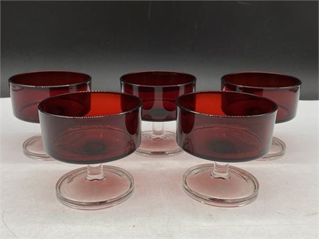 LOT OF 5 RUBY FRENCH GLASSES (3.5” TALL)