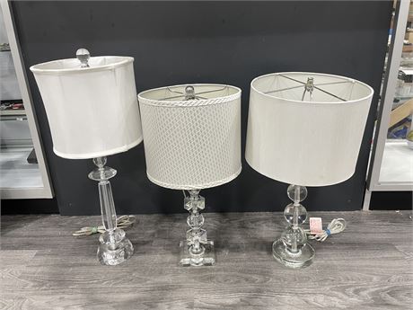 3 CRYSTAL BASED LAMPS - 23” TALL
