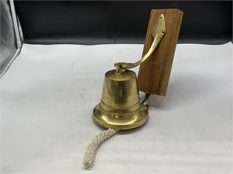 VINTAGE BRASS BELL WALL MOUNT - 12” TALL / BELL IS 5” TALL