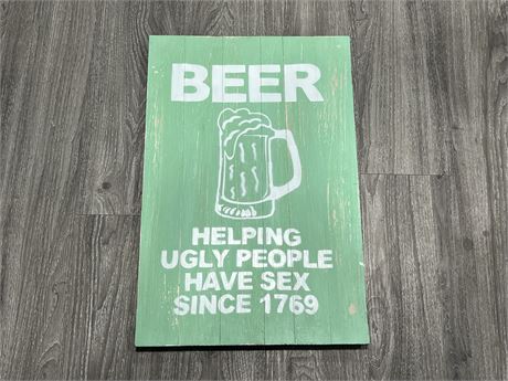 HAND PAINTED WOODEN BEER SIGN - 24”x16”
