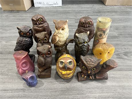 13 MCM OWL CANDLES - LARGEST IS A 10”