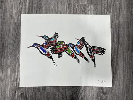SIGNED BEN HOUSTIE HUMMINGBIRDS ON CANVAS PRINT (19”x15”)