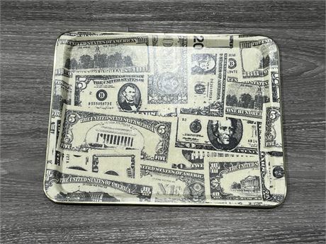 VINTAGE FIBER GLASS MONEY PRINT TRAY MADE IN UK 14” WIDE