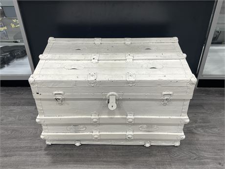 LARGE ANTIQUE PAINTED WHITE TRUNK - 32”x18”x20”