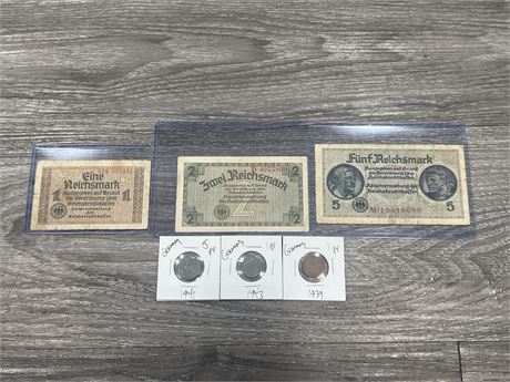 GERMAN COINS, BILLS - PENNING - REICHSMARK - WW2