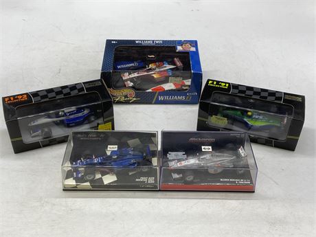 5 SMALL F1 DIE CAST CARS