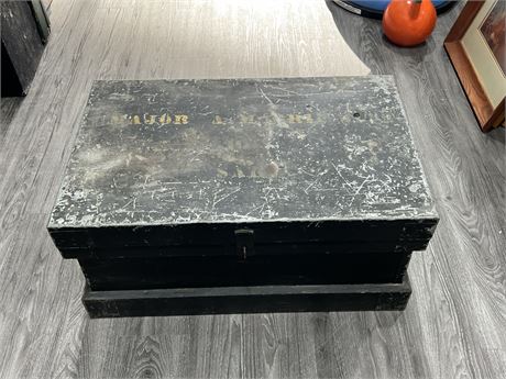 EARLY VINTAGE MILITARY CHEST - METAL & WOOD 32”x20”x15”