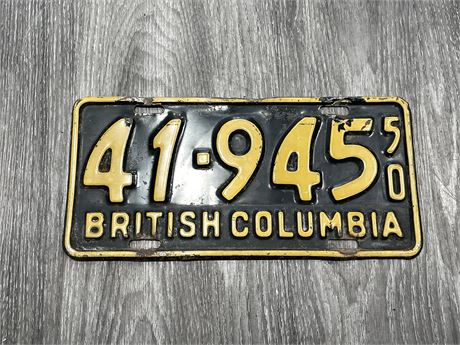 1950 BRITISH COLUMBIA LICENSE PLATE