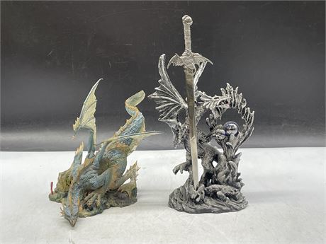 2 DRAGONS ONE WITH LETTER OPENER SWORD (LARGEST 10”x7”)