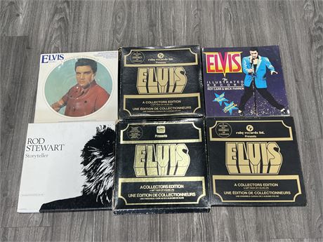 LOT OF ELVIS / ROD STEWART BOX SETS, LPS & BOOK - CONDITION VARIOUS