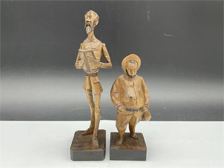 DON QUIXOTE & SANCHO PANZA WELL CARVED MADE IN SPAIN (8” TALLEST)